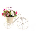 Bouquet of flowers in steel bucket