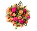 Bouquet of flowers top view isolated on white Royalty Free Stock Photo