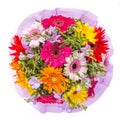 Bouquet of flowers top view isolated on white Royalty Free Stock Photo