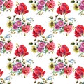 Bouquet flowers with tulip watercolor seamless pattern Royalty Free Stock Photo