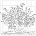 Bouquet of flowers in a vase.Coloring book antistress for children and adults.