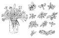Bouquet of flowers in the vase. Floral elements on a white background. Royalty Free Stock Photo