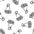 Bouquet of flowers vector seamless pattern on white background. Black and white holiday background hand-drawn. Design