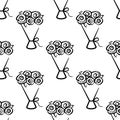 Bouquet of flowers vector seamless pattern on white background. Black and white holiday background hand-drawn. Design for wrapping