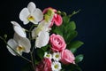 Bouquet of flowers - white orchids, pink roses and daisies Royalty Free Stock Photo