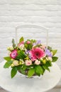 Bouquet of flowers in a white wooden box Royalty Free Stock Photo