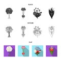 A bouquet of fresh flowers black,flat,outline icons in set collection for design. Various bouquets vector symbol stock Royalty Free Stock Photo