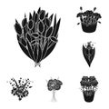 A bouquet of fresh flowers black icons in set collection for design. Various bouquets vector symbol stock web Royalty Free Stock Photo