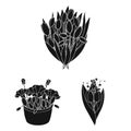 A bouquet of fresh flowers black icons in set collection for design. Various bouquets vector symbol stock web Royalty Free Stock Photo