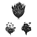 A bouquet of fresh flowers black icons in set collection for design. Various bouquets vector symbol stock web Royalty Free Stock Photo