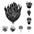 A bouquet of fresh flowers black icons in set collection for design. Various bouquets vector symbol stock web Royalty Free Stock Photo