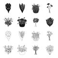 A bouquet of fresh flowers black,outline icons in set collection for design. Various bouquets vector symbol stock web Royalty Free Stock Photo