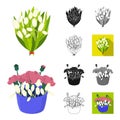 A bouquet of fresh flowers cartoon,black,flat,monochrome,outline icons in set collection for design. Various bouquets Royalty Free Stock Photo