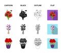 A bouquet of fresh flowers cartoon,black,outline,flat icons in set collection for design. Various bouquets vector symbol Royalty Free Stock Photo