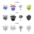 A bouquet of fresh flowers cartoon,black,outline icons in set collection for design. Various bouquets vector symbol Royalty Free Stock Photo