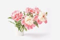 a bouquet of fresh peony flowers on a white background. beautiful pink floral. Royalty Free Stock Photo