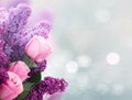 Lilac flowers with roses Royalty Free Stock Photo