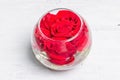 Bouquet of fresh red roses in glass vase Royalty Free Stock Photo