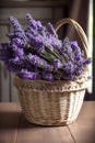 A bouquet of freshly picked lavender arranged in a basket or vase AI generated