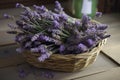 A bouquet of freshly picked lavender arranged in a basket or vase AI generated