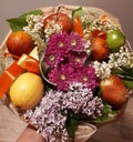 Bouquet, fruit, flowers, beautiful, bright, colourful