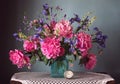 Bouquet of garden and wild flowers in a vase. peonies, irises, c