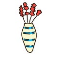 Bouquet Gerber flowers in modern striped vase. simple sketch pen style. flat iconic