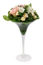 Bouquet in glass vase on white background