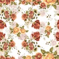 Watercolor bouquet flowers and shade on a white background. Floral seamless pattern.
