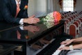 Bouquet and hands with rings Royalty Free Stock Photo