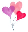 Bouquet of hearts on a rope for Valentine\'s Day, singles day, friends, girlfriends. Minimal love concept. Hand drawn
