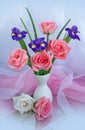 Bouquet of iris with roses Royalty Free Stock Photo