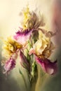 Bouquet of irises flowers. Still life. Printable digital painting