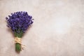 Bouquet of lavender flowers on light background. Top view, copy space Royalty Free Stock Photo