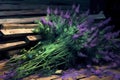 a bouquet of lavender and wooden boards, generated by AI, generative assistant,