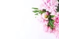 Bouquet of light pink peonies on a white background. close-up view from the top, copy space Royalty Free Stock Photo