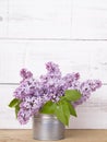 Bouquet of lilac flowers on white wooden background Royalty Free Stock Photo