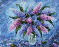 A bouquet of lilacs in a vase, still life, oil painting