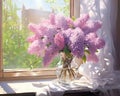 bouquet of lilacs in a vase on the window.