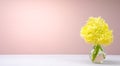 Bouquet of little yellow flowers in a glass vase on the table on a pink background Royalty Free Stock Photo