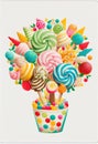Bouquet of lollipops with sweets. AI generated
