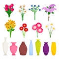 Bouquet maker - different flowers and vases vector elements Royalty Free Stock Photo