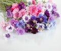 Bouquet of many beautiful multi-colored cornflowers flowers in vase