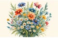 bouquet of meadow flowers watercolor retro poster card generated AI
