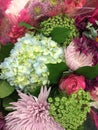 Bouquet of Mother's Day or valentine flowers in pink purple and green