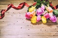 Bouquet of multicolor roses, closeup. St Valentine`s greeting ca Royalty Free Stock Photo