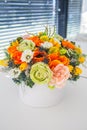 Bouquet of multicolored flowers roses in luxury gift box Royalty Free Stock Photo