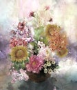 Bouquet of multicolored flowers watercolor painting Royalty Free Stock Photo