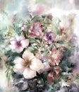 Bouquet of multicolored flowers watercolor painting style Royalty Free Stock Photo