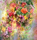 Bouquet of multicolored flowers watercolor painting style